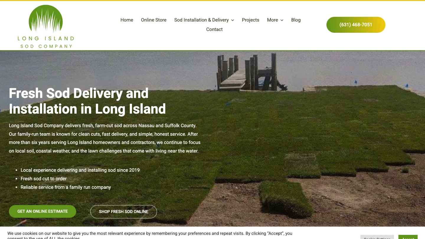 Long Island Sod Company website home page